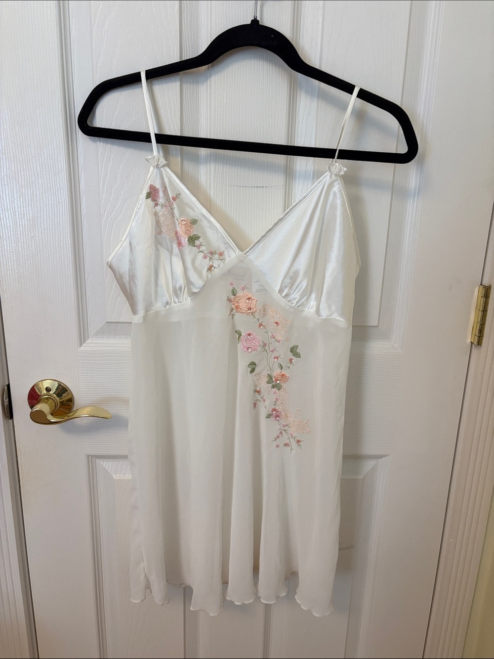 Silky White Floral Embroidered Chemise